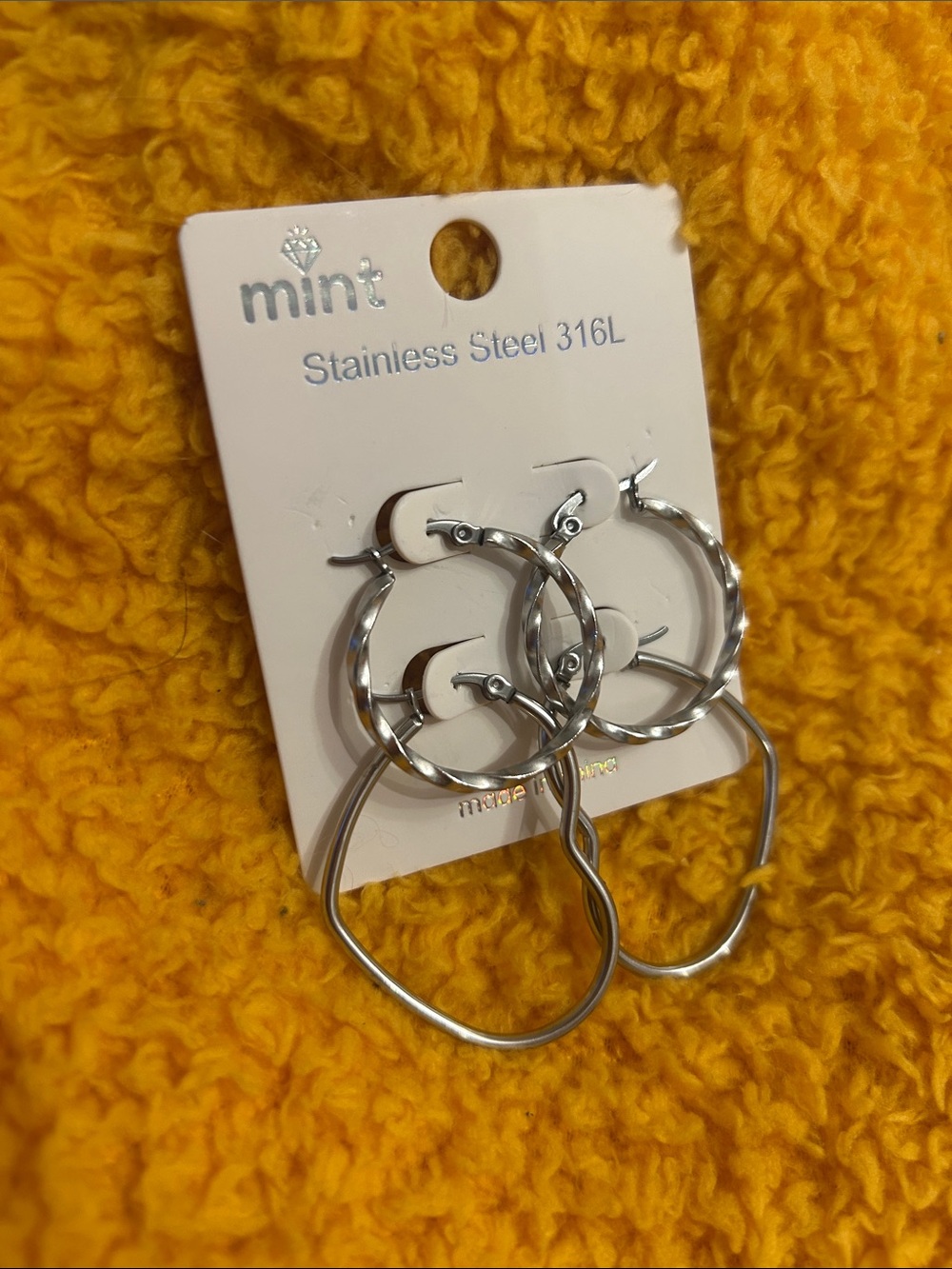 Mint Silver Twisted Double-Hoop Stainless Steel Earrings